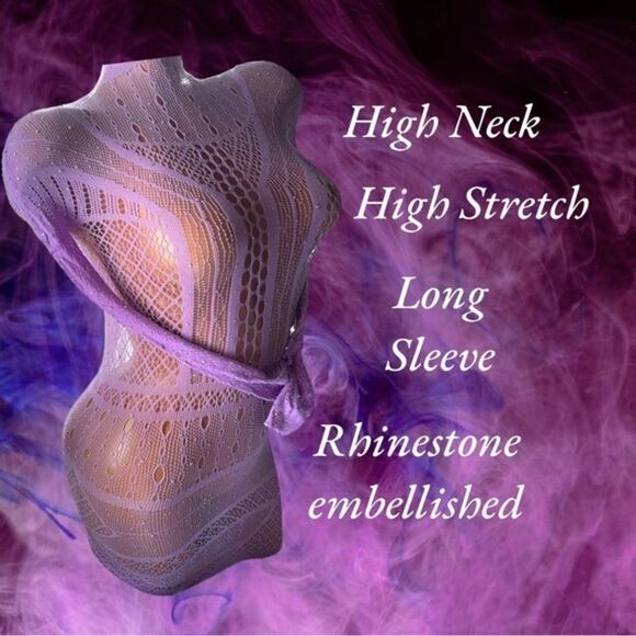 Feels Good On l Violet High neck Dress l Rhinestone Throughout l Long sleeve New - Picture 2 of 9